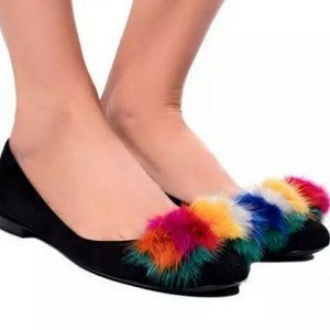 SALVATORE FERRAGAMO Varina Mink Fur Bow Flats 9